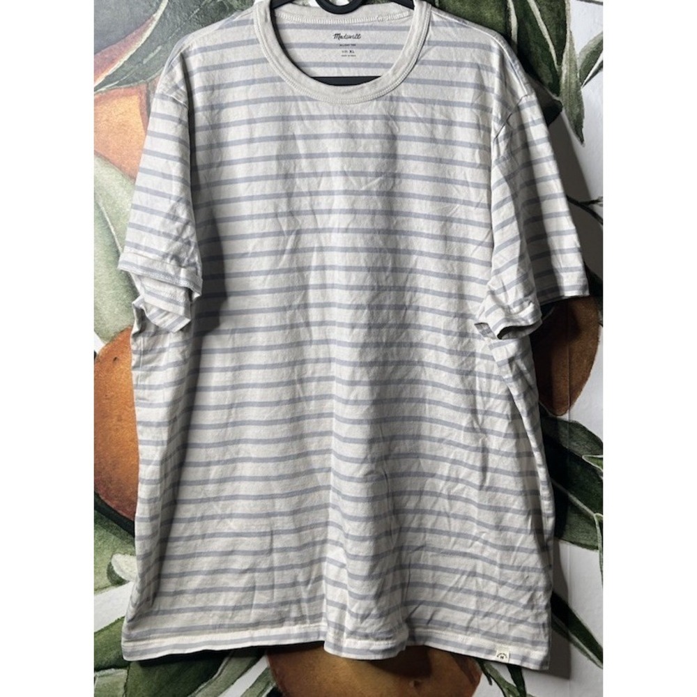 Madewell Allday Pocket Tee XL Striped Blue Short Sleeve Crew Neck 100% Cotton